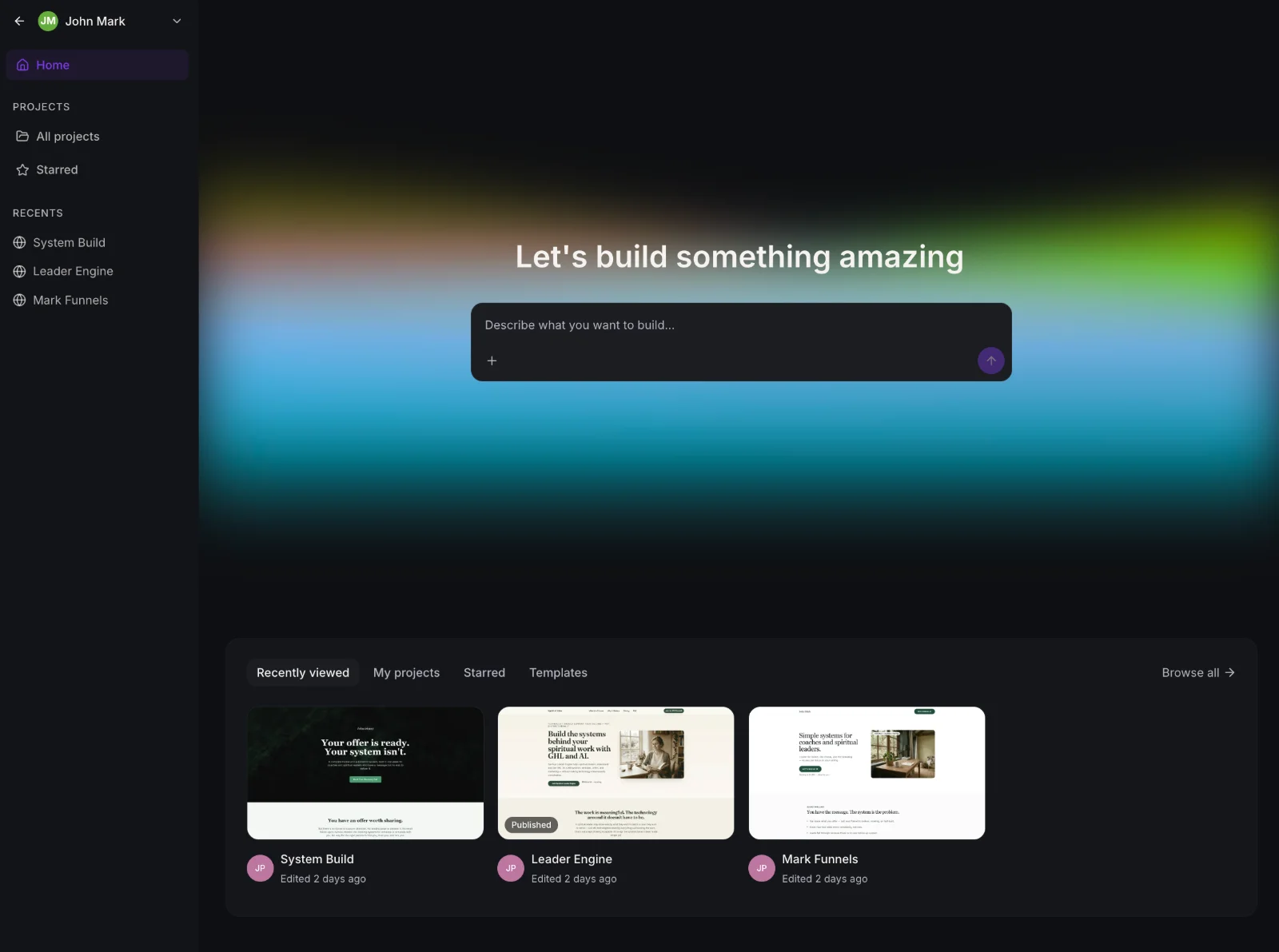 AI-assisted creation screen in Systems