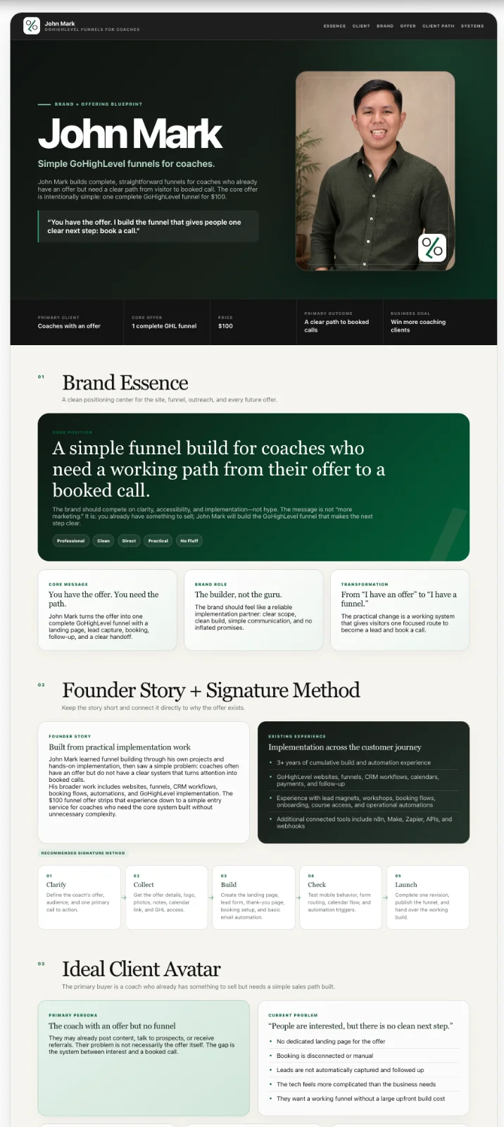 Brand blueprint for a funnel builder serving coaches