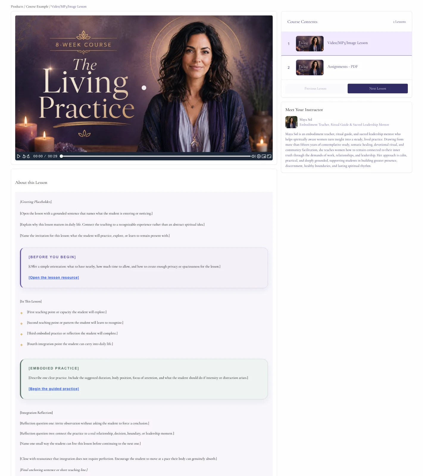 Course portal lesson view built in Systems (demo brand)