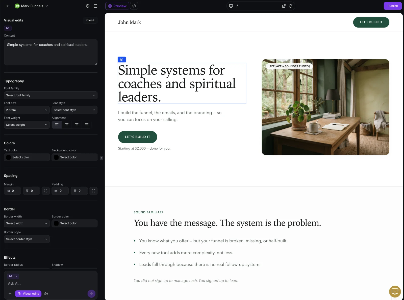 Visual editor with typography and colour controls